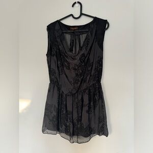 Piazza Roma Silk Blend Black Floral Sleeveless Top